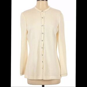 St. John Evening Marie Gray Cream Crystal Embellished Cardigan 4